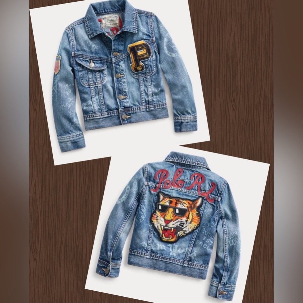 Polo Ralph Lauren Signature Collegiate-Inspired Graphics Distressed Denim Jacket